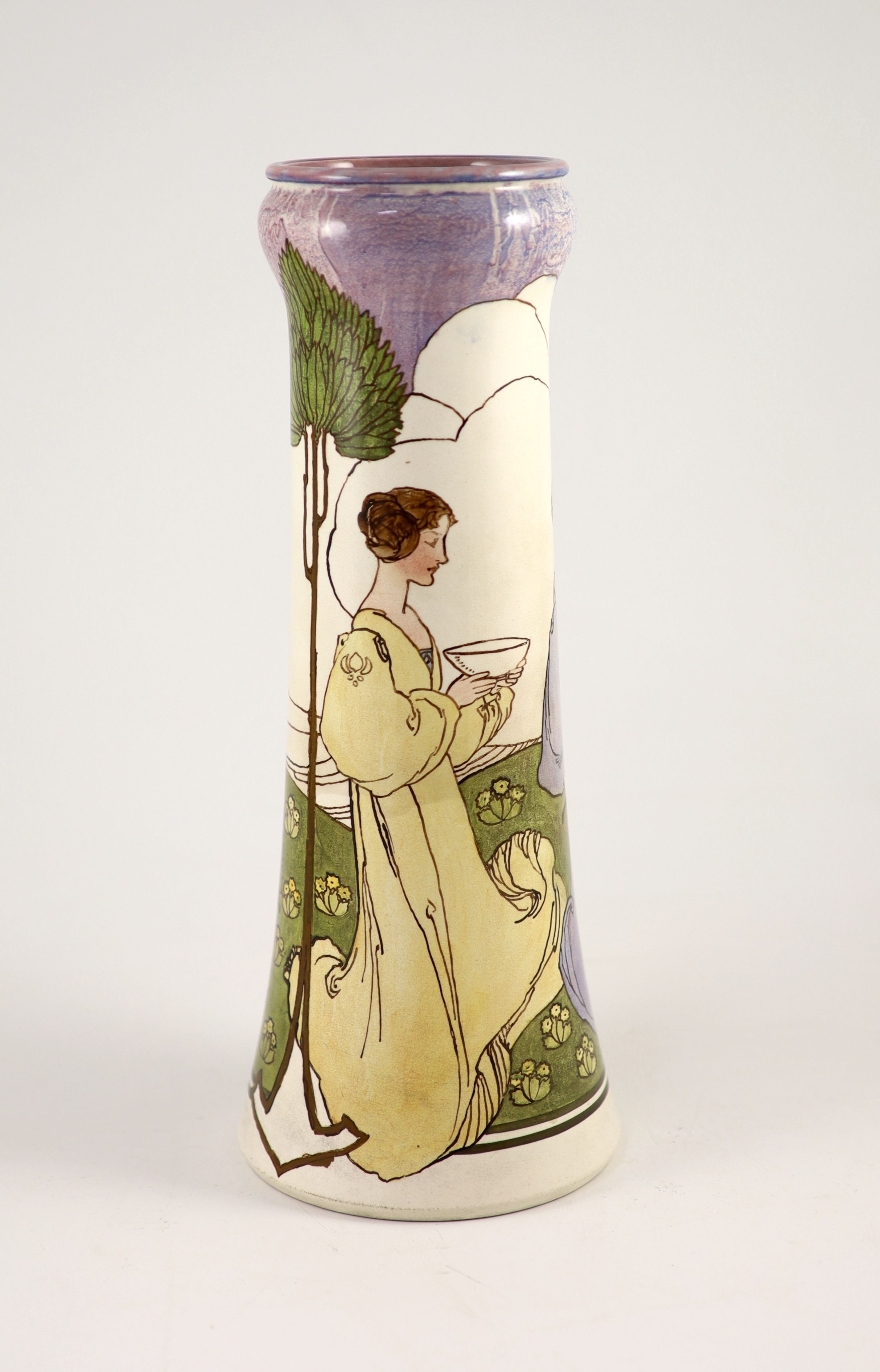 Margaret Thompson for Doulton, Lambeth - an Art Nouveau tall faience vase, c.1900